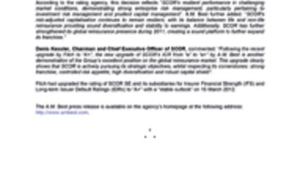 2012 A.M. Best upgrades SCOR’s Issuer Credit Rating to “a+” press release