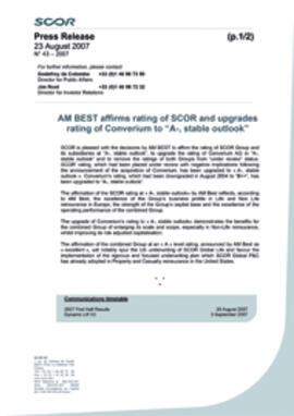 2007 Press release AM BEST affirms rating of SCOR